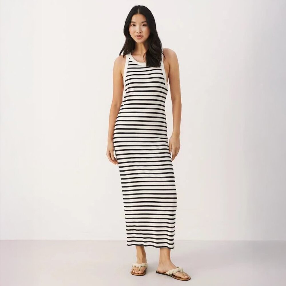 Part Two Striped Black and White Midi Dress